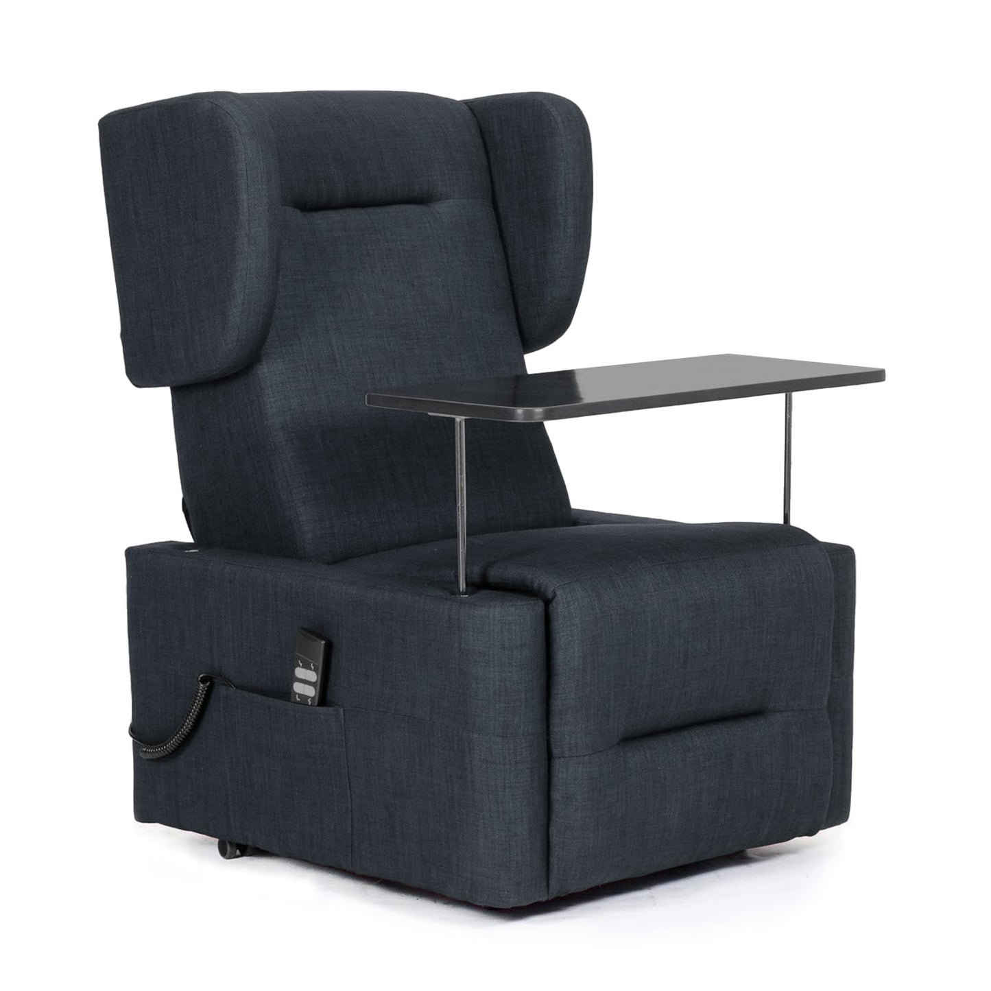 VES: 2 Motoren anheben und entspannen. Abnehmbare Armlehnen und Ohren, ausziehbare Tischgriffe, 4 GROßE Räder mit Bremse